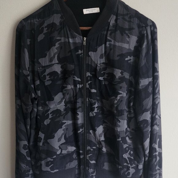 Equipment Silk Bomber Jacket Black/Grey Camo Med EUC - Picture 1 of 3